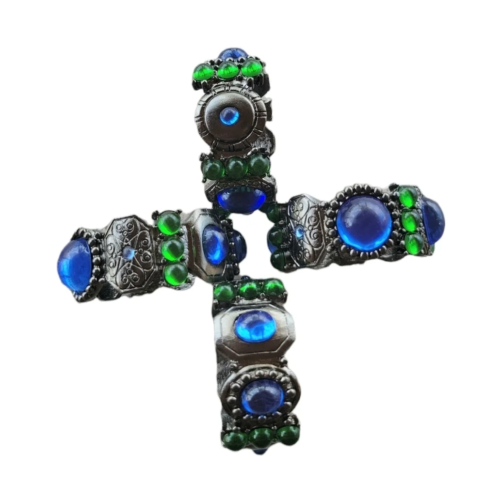 Royal blue Emeral green bead rhinestones silver tone napkin rings set of 4 - Picture 4 of 8